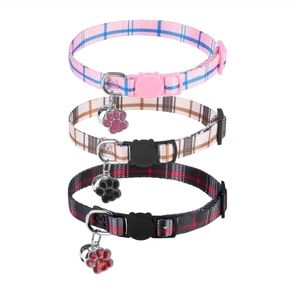 Plaid Pattern Soft Adjustable Breakaway Kitten Cat Collars with Bells 3 Pc